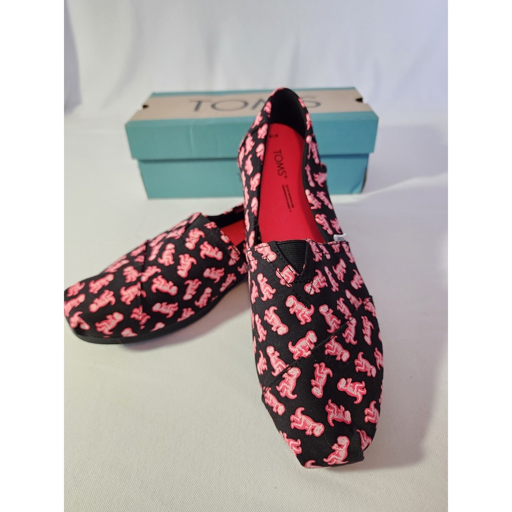 TOMS T-Rex Glow In The Dark 10W Dinosaur Alpargata Slip On Shoes Black & Pink